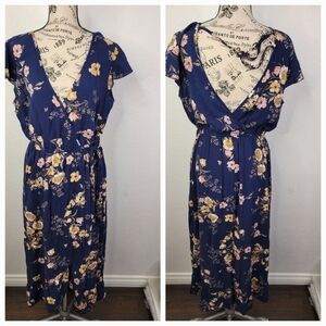 Band of gypsies Maxi Dress Faux Wrap Deep V Neck Dark Floral Whimsygoth